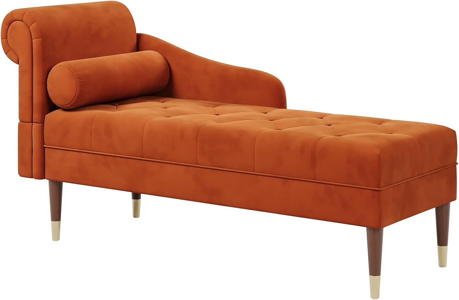 Orange Velvet Chaise Lounge Sofa Left Armrest + Pillow Compact & Stylish