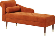 Orange Velvet Chaise Lounge Sofa Left Armrest + Pillow Compact & Stylish