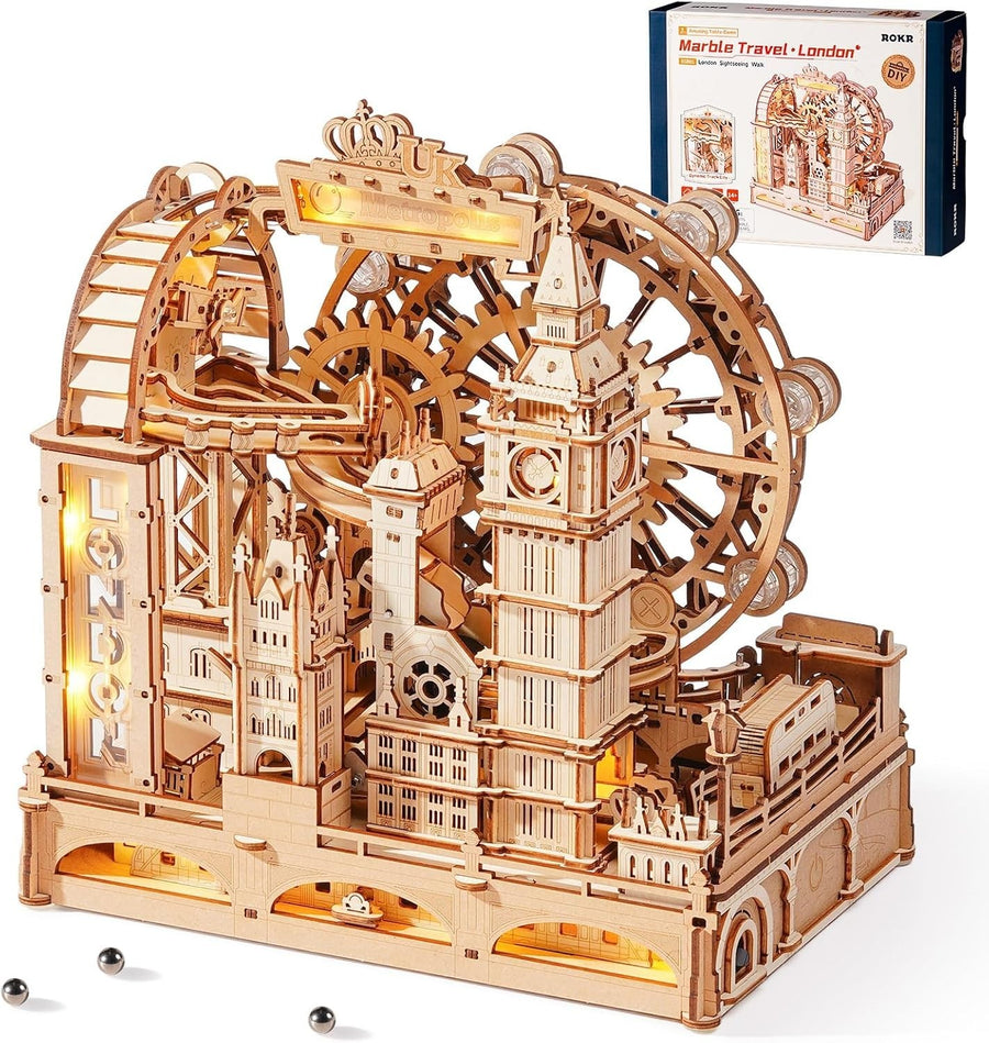 3D Wooden Marble Run London Model Kit LED Mechanical Puzzle 431Pc