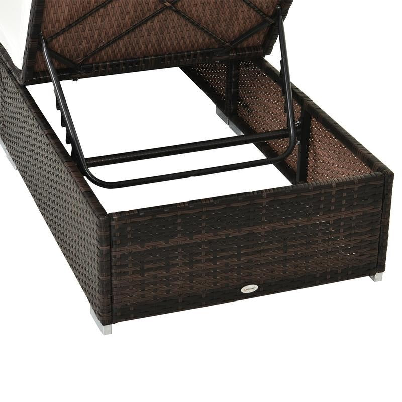Adjustable Rattan Sun Lounger Recliner Patio Garden Chair Cream White