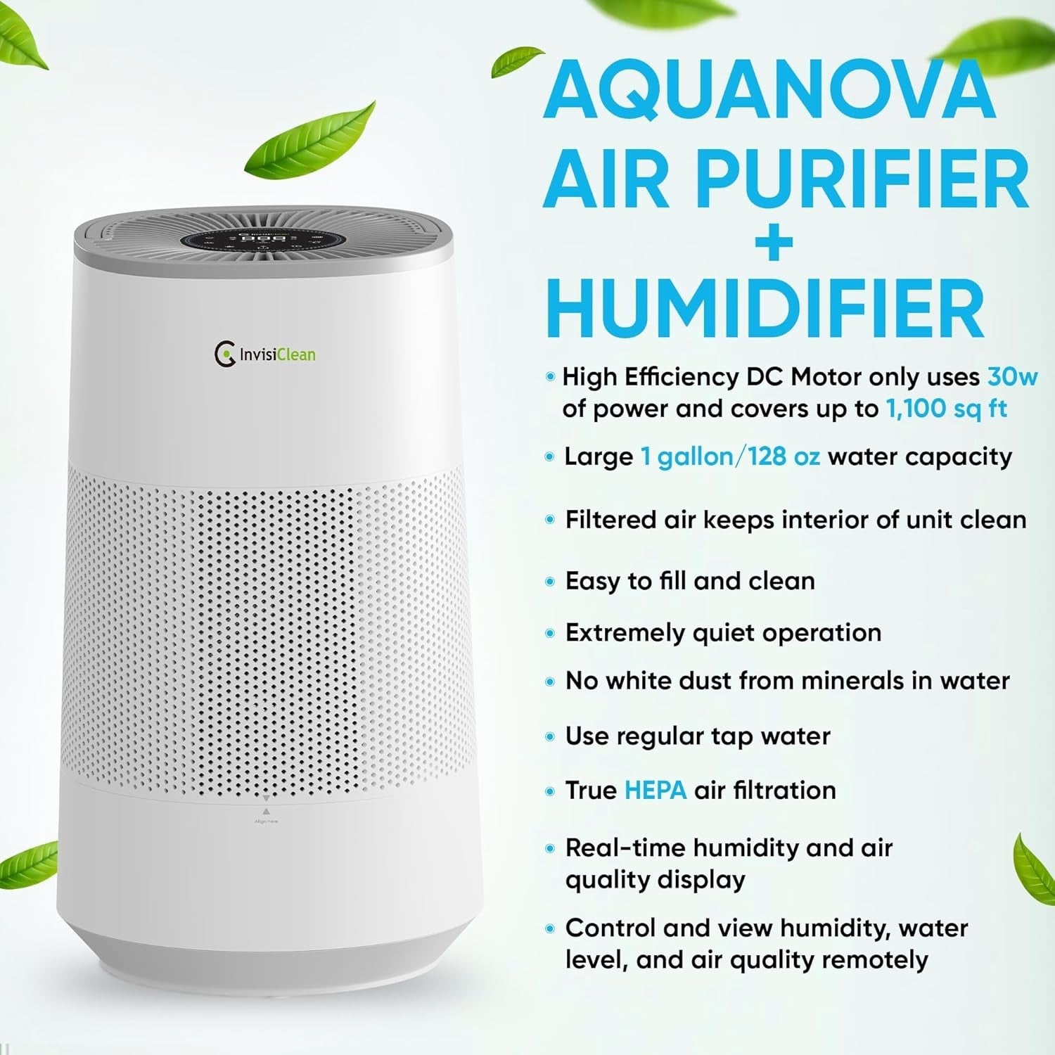 2 in 1 Air Purifier Humidifier True HEPA Quiet Smart WiFi Home