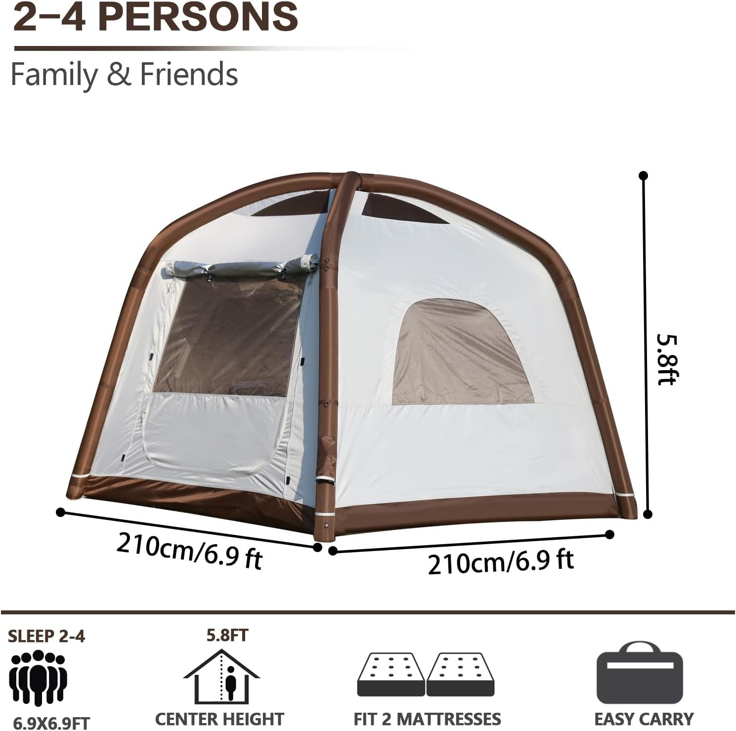 4 Person Inflatable Camping Tent Waterproof Air Pump Easy Setup
