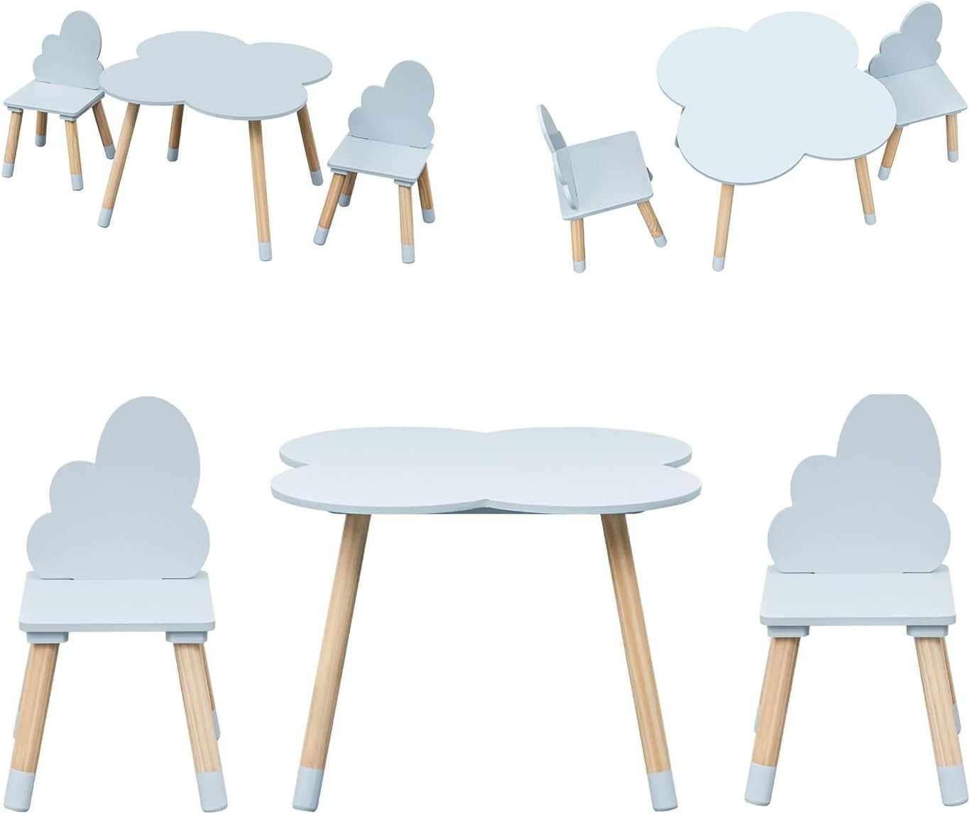 Kids Table & 2 Chairs Set Sky Blue & Brown, Safe Non-Toxic MDF, Easy Assemble