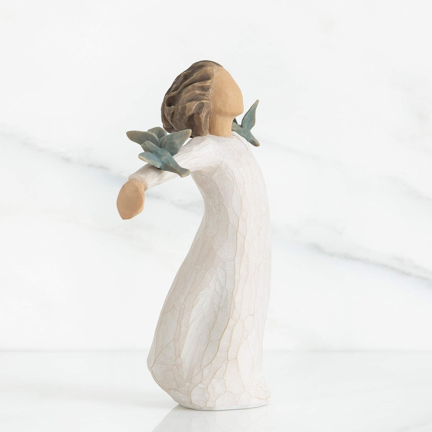 Happiness Figurine with Bluebirds • Hand-Carved Standing Ornament