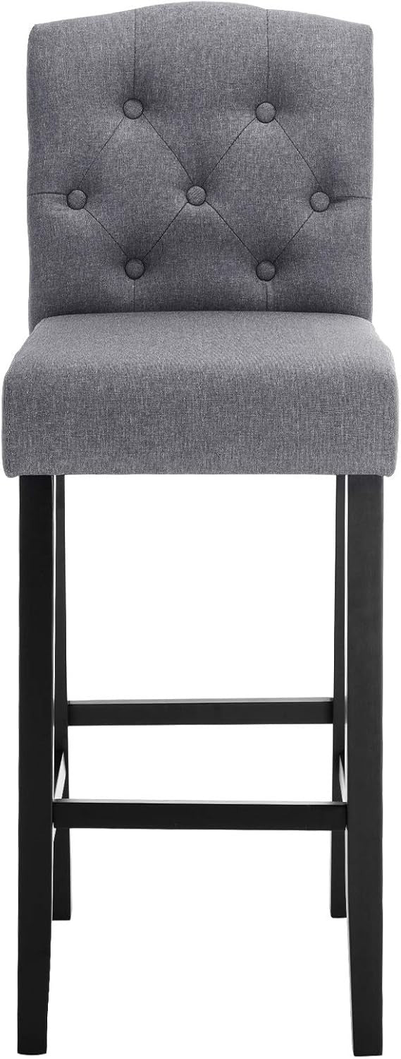 Dark Grey Bar Stool Set 2 – Linen Seat High Counter Kitchen Chairs