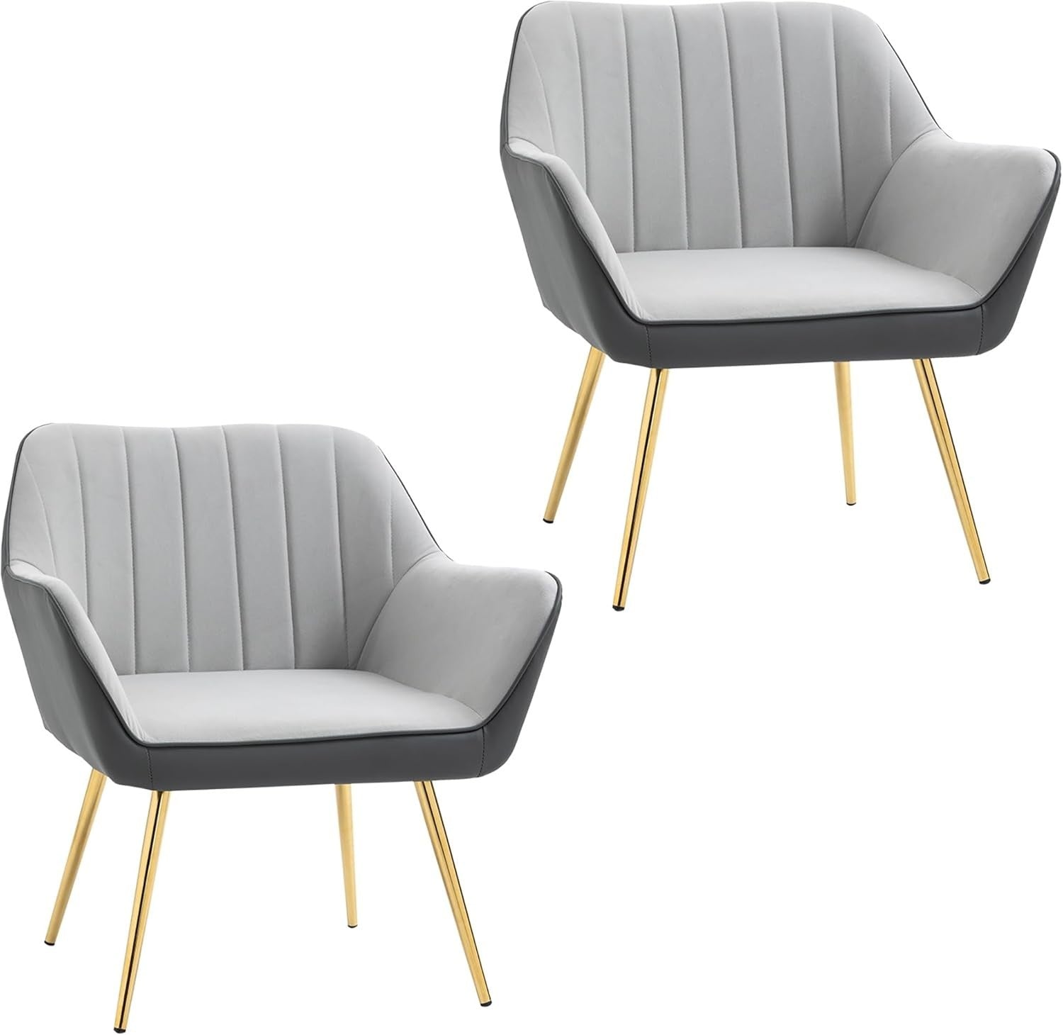 Set of 2 Light Grey Velvet Armchairs Gold Steel Legs Modern Accent Chairs