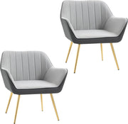 Set of 2 Light Grey Velvet Armchairs Gold Steel Legs Modern Accent Chairs