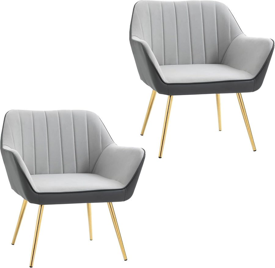 Set of 2 Light Grey Velvet Armchairs Gold Steel Legs Modern Accent Chairs