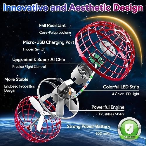 360° LED Flying Boomerang Ball Toy, Rechargeable Hand-Controlled Mini Drone