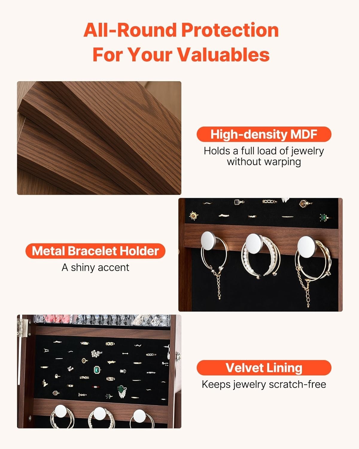 360 Swivel Standing Jewelry Organizer Mirror Lockable Rotating Storage Cabinet