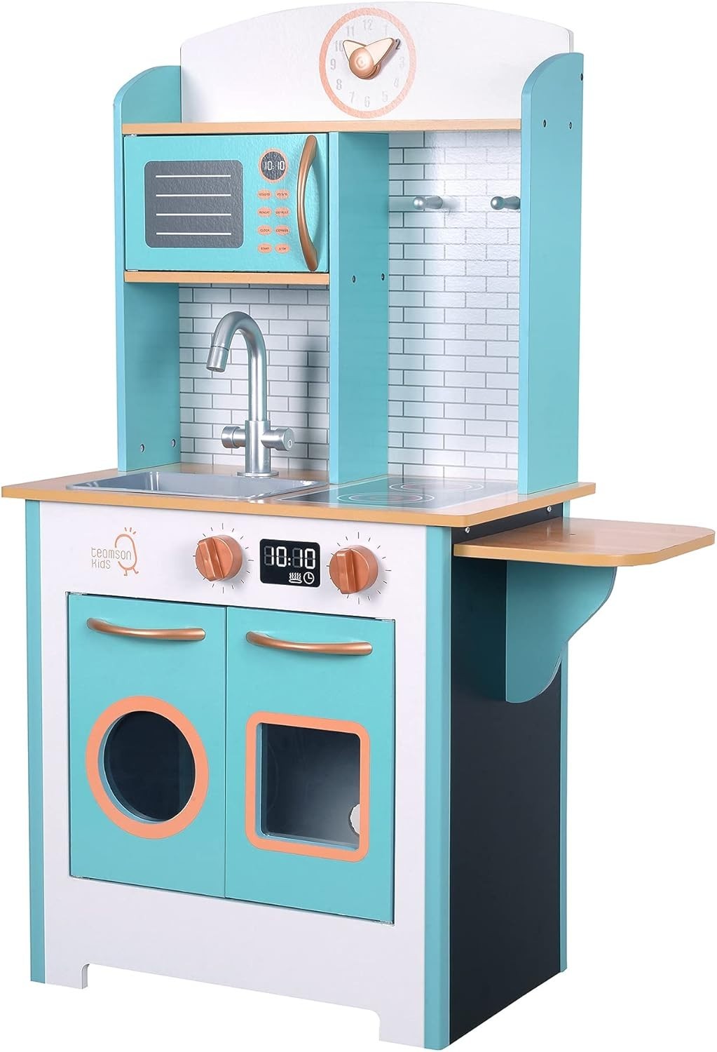 Retro Wooden Kids Play Kitchen Blue Pretend Cooking Toy Set