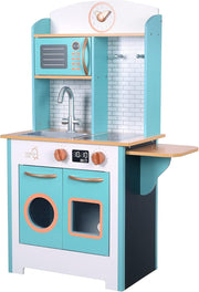 Retro Wooden Kids Play Kitchen Blue Pretend Cooking Toy Set