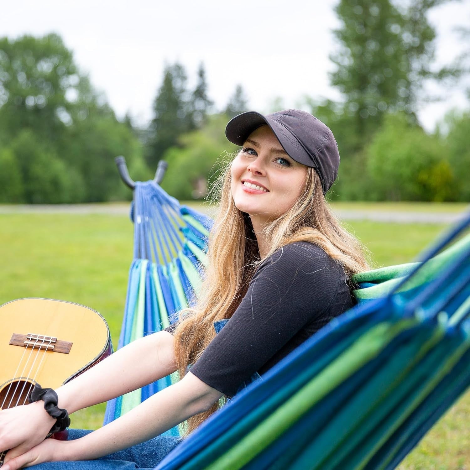 Blue & Green Hammock with Stand | 2-3 Person 475lb Capacity | Outdoor Garden Bed
