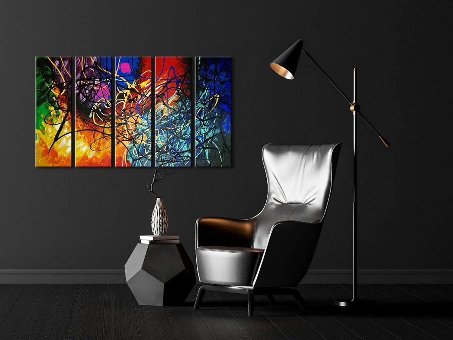 Large 5 Panel Abstract Canvas Wall Art Framed Modern Colourful Decor