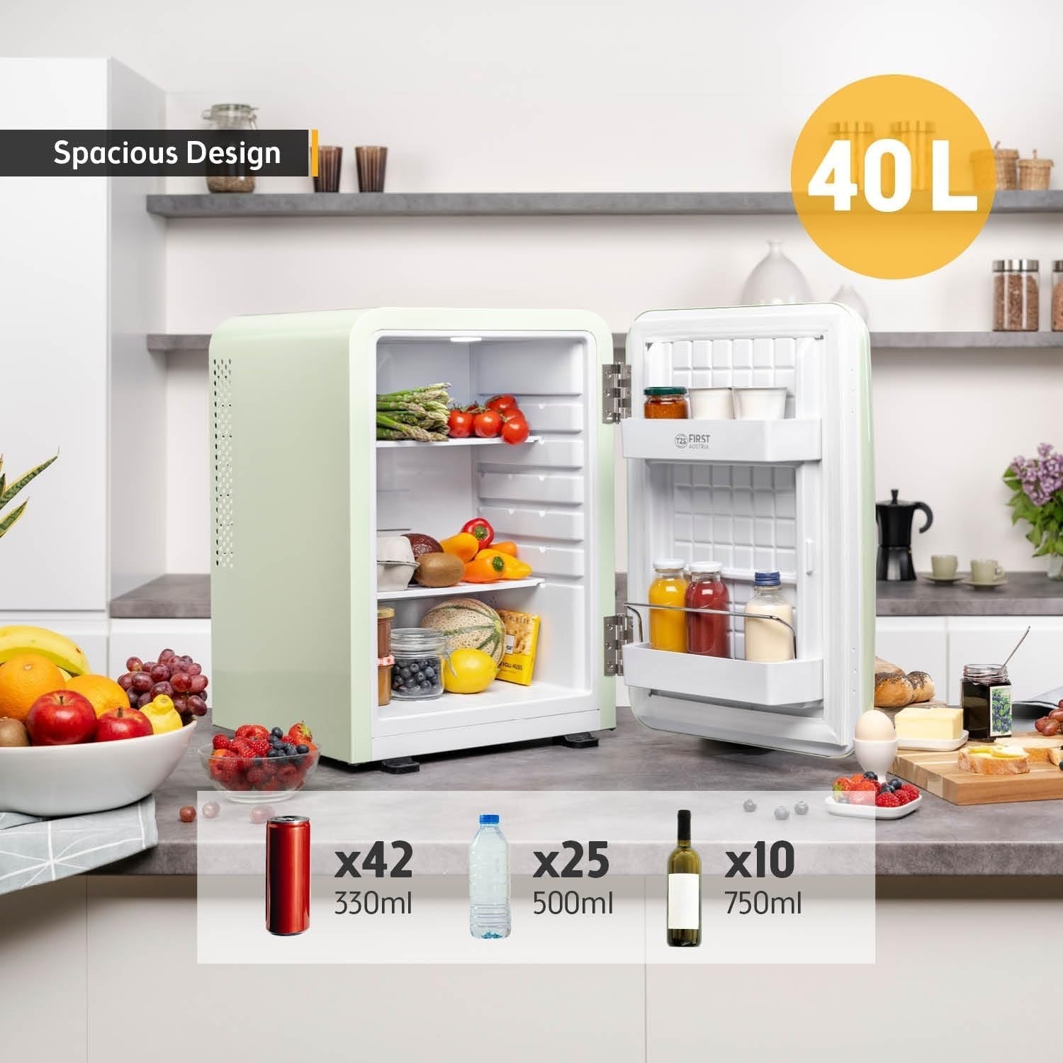 40L Retro Mini Fridge Silent Frost-Free LED Interior Freestanding Turquoise