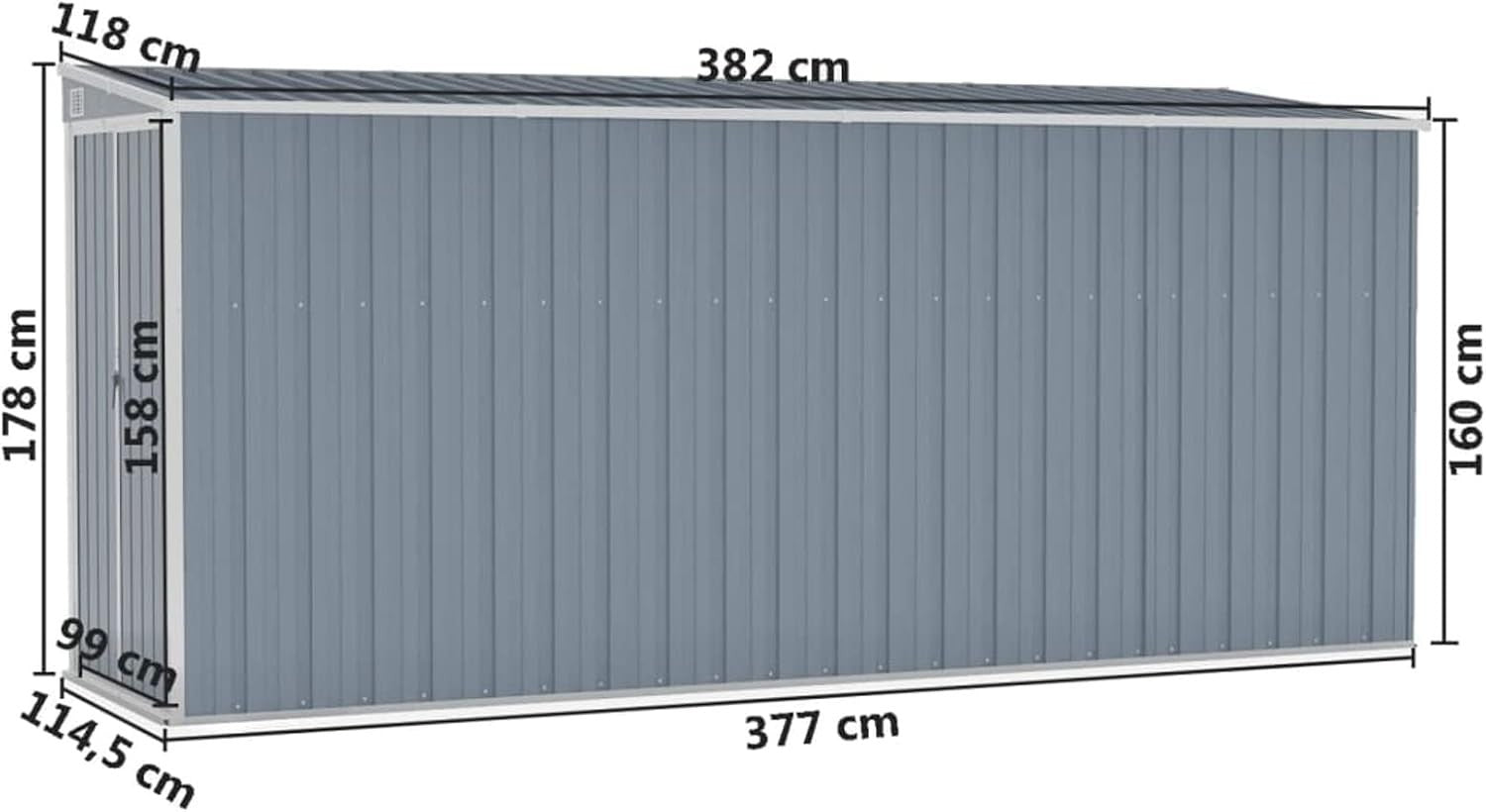 Wall-Mounted Outdoor Garden Shed Grey Galvanised Steel Lockable Storage
