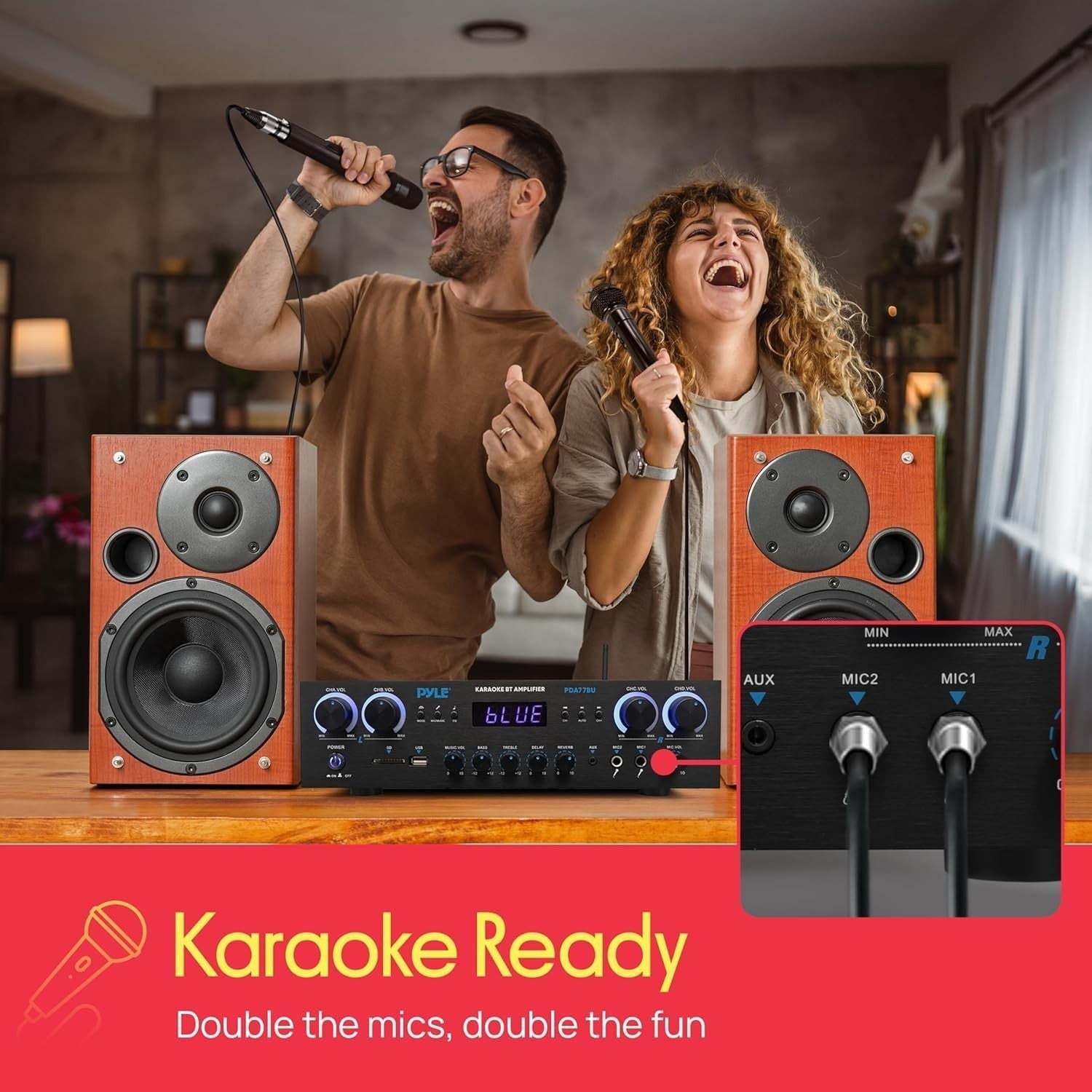 800W Bluetooth 4 Channel Stereo Amplifier Receiver USB FM Karaoke