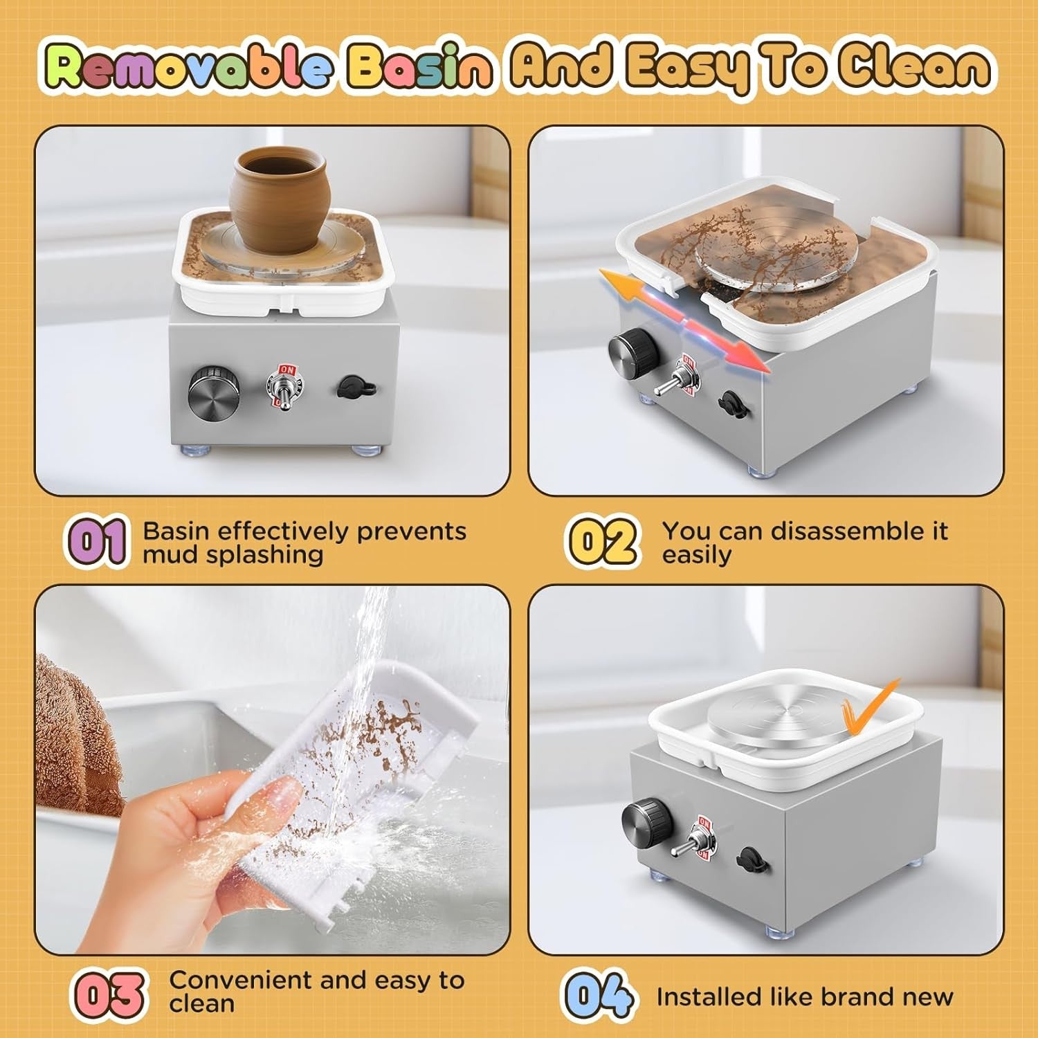 Mini Electric Pottery Wheel Adjustable Speed 2000RPM DIY Ceramic Tool