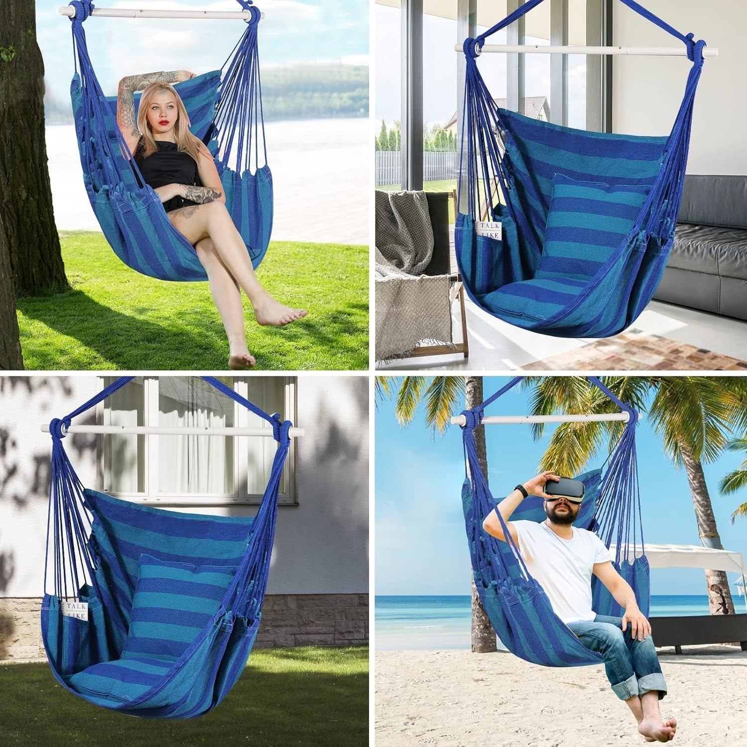 Hammock Chair Swing w/ Cushions, Support Bar & Bag | Indoor Outdoor 150kg