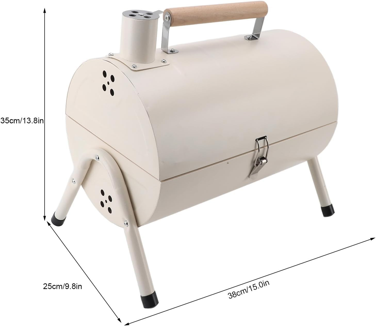 Portable Barrel Charcoal BBQ Grill with Chimney Vent, Folding Legs