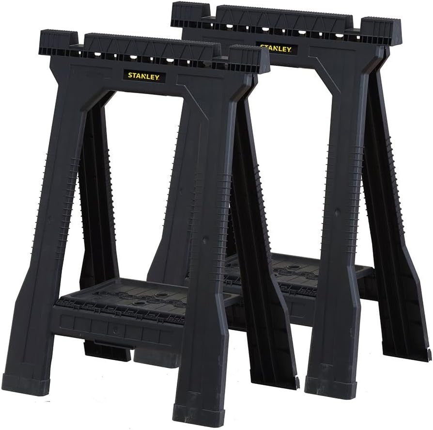 Folding Saw Horse Twin Pack 362kg Capacity with Tool Tray Anti-Slip Pads