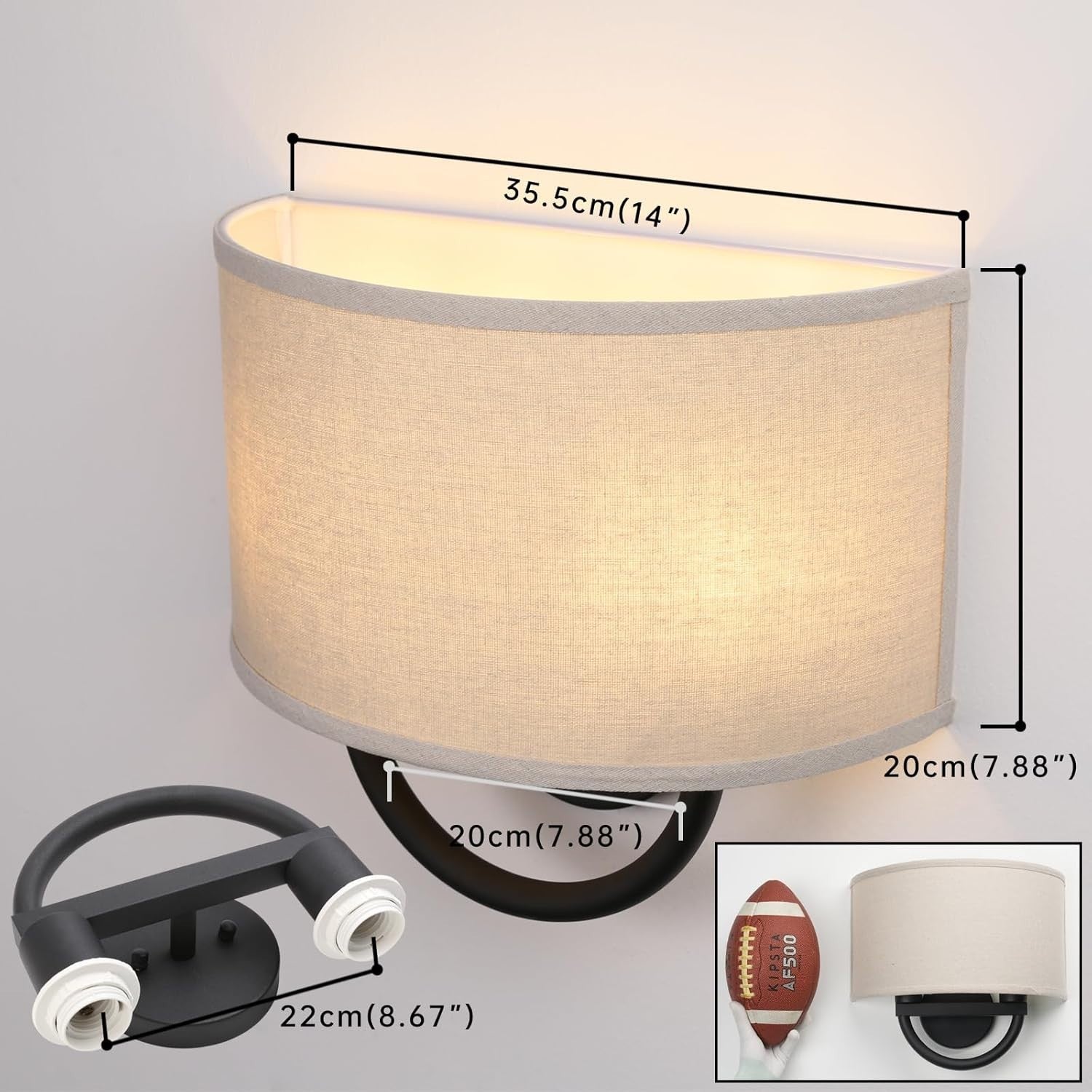 2-Light Wall Sconce with Linen Shade, Retro Antique Look, Easy Install