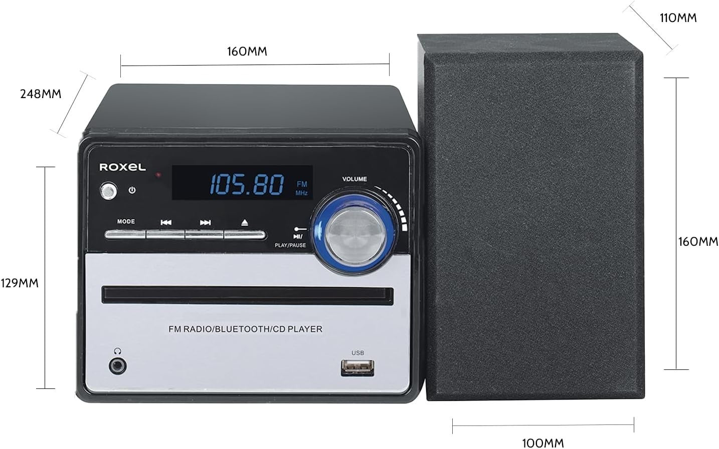 Compact CD Player Bluetooth Hi-Fi Stereo System USB AUX FM Radio Remote Control