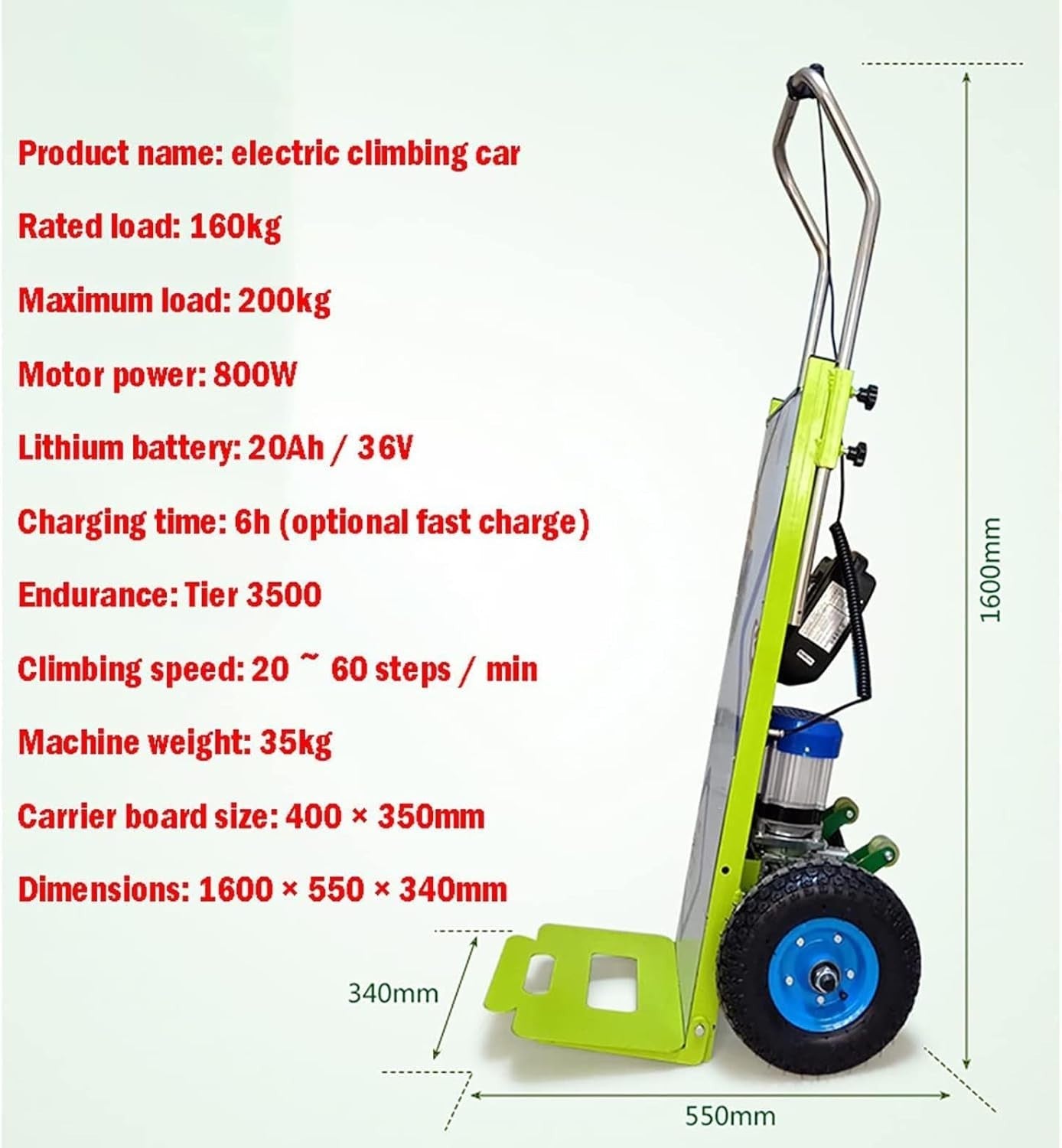 1200W Electric Stair Climber Cart Folding Hand Truck 250kg w/ 48V Battery