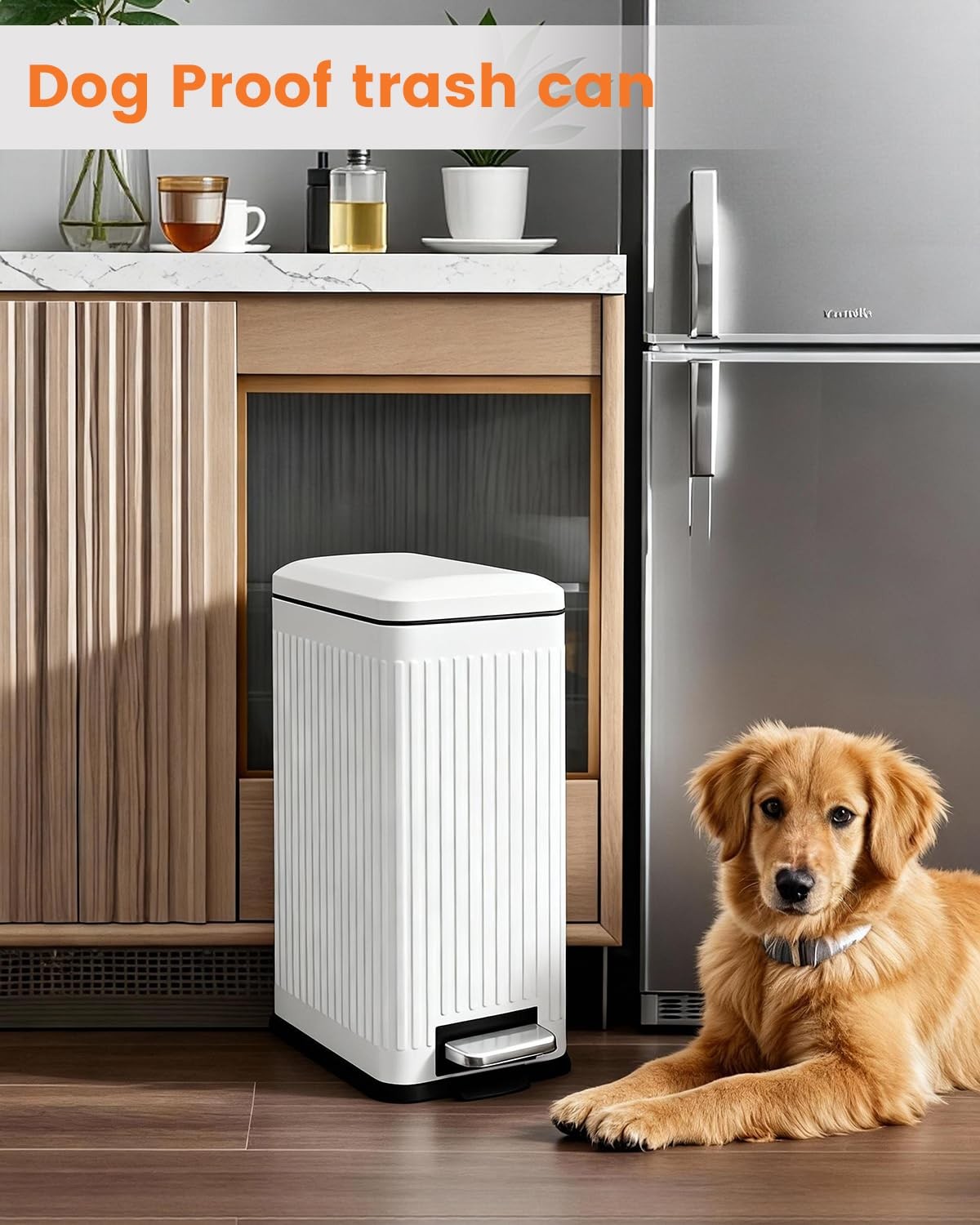 30L Slim White Pedal Bin Soft Close Stainless Steel Kitchen Bin