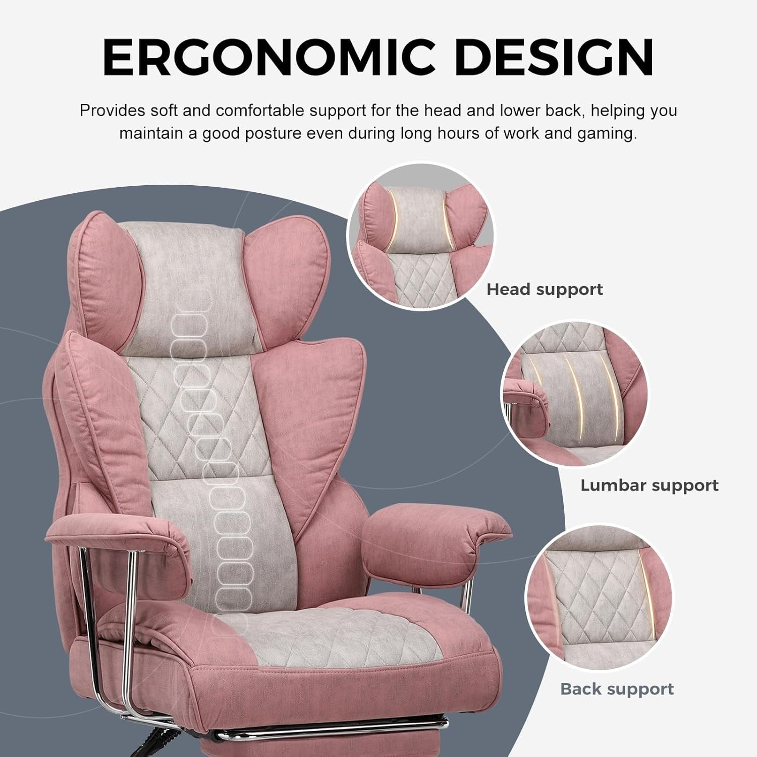 Pink Gaming Chair Ergonomic Adjustable Reclining PC Office Desk Chair