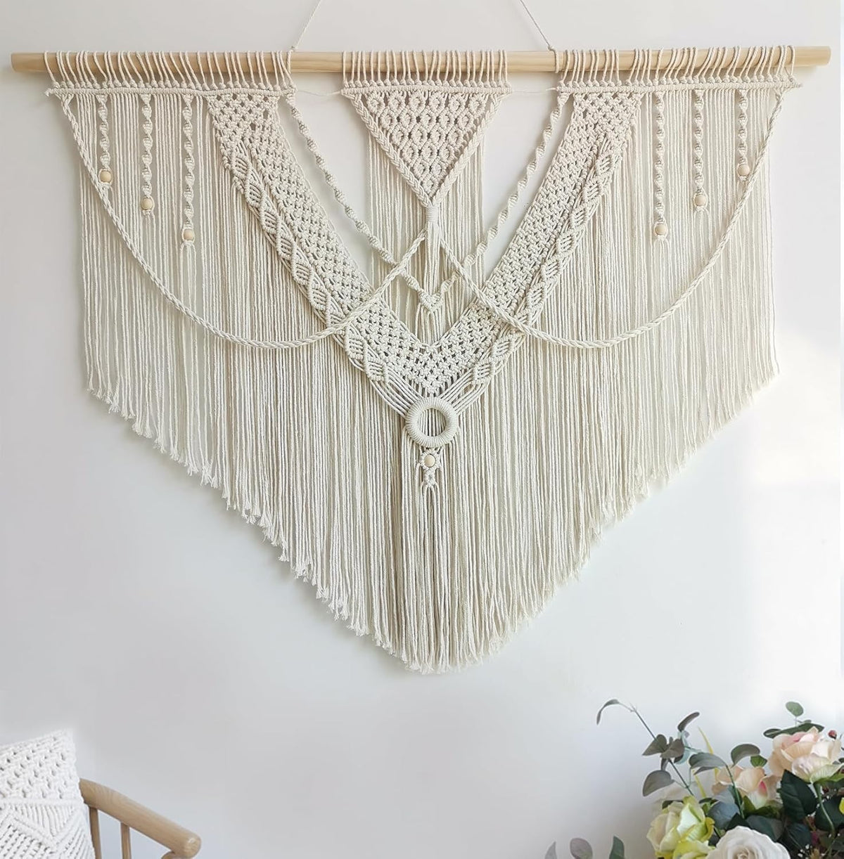 Large Triangle Macrame Wall Hanging 43"x32" Boho Tapestry Decor