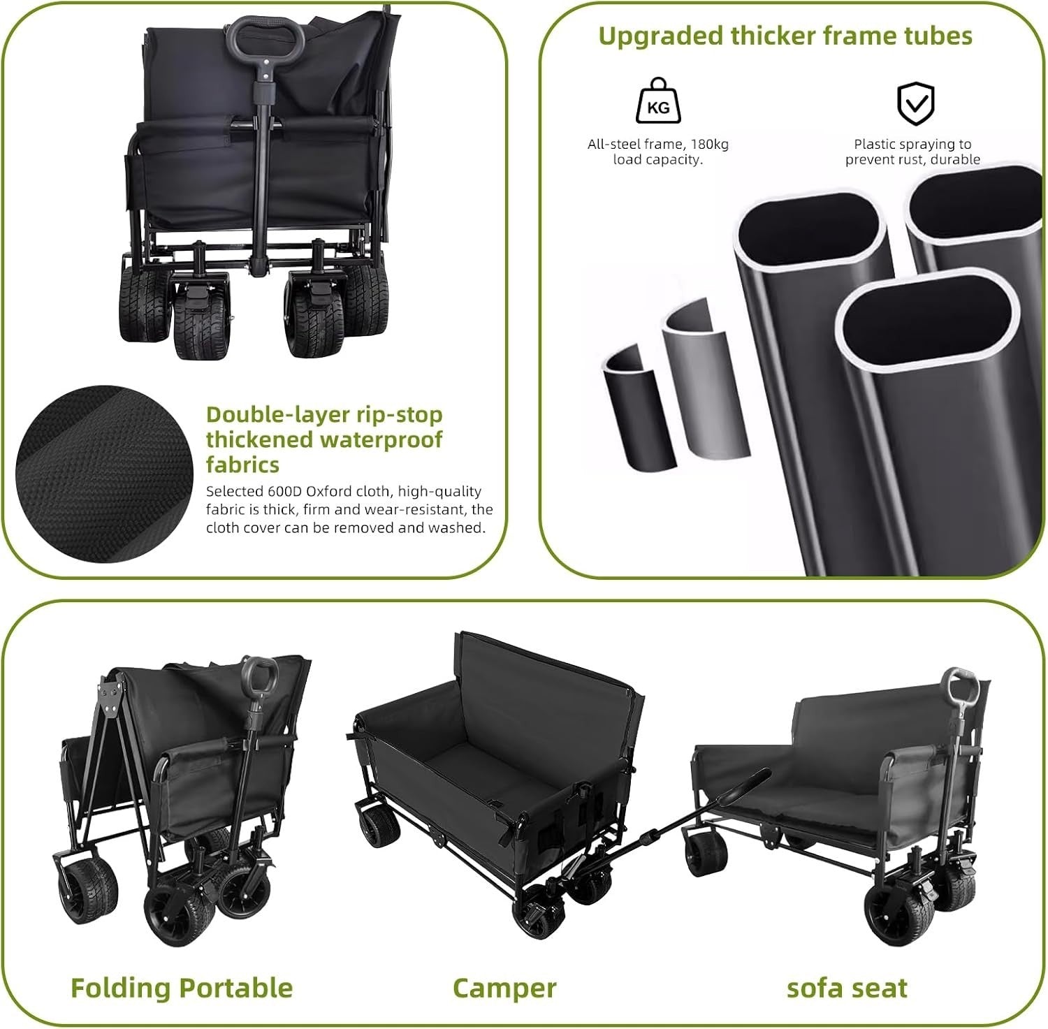 Heavy Duty Folding Festival Trolley Cart 180kg All-Terrain Wheels Adjustable