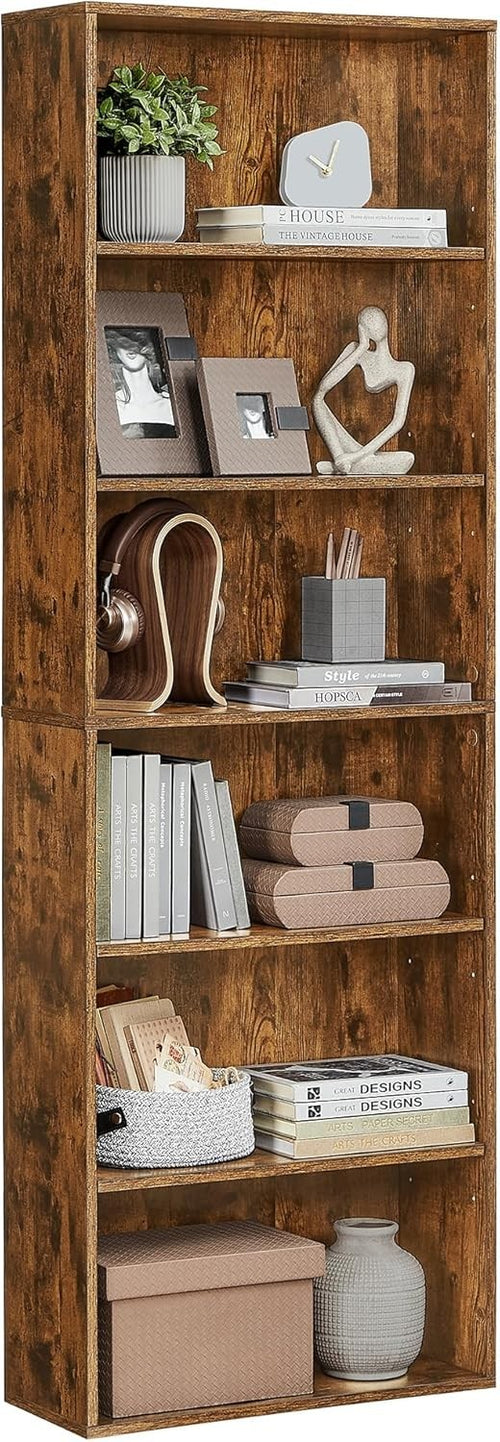 6 Tier Rustic Wooden Bookcase Tall Storage Display Book Shelf for Living Room