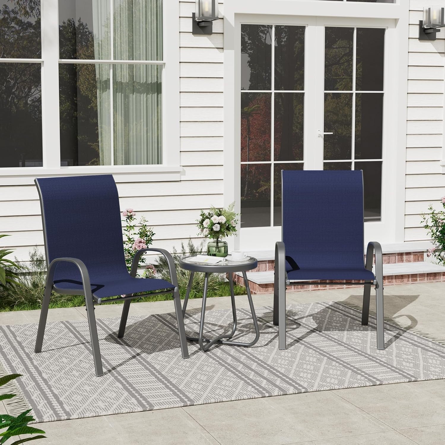 4x Stackable Garden Patio Chairs Blue | Outdoor Dining Set All-Weather