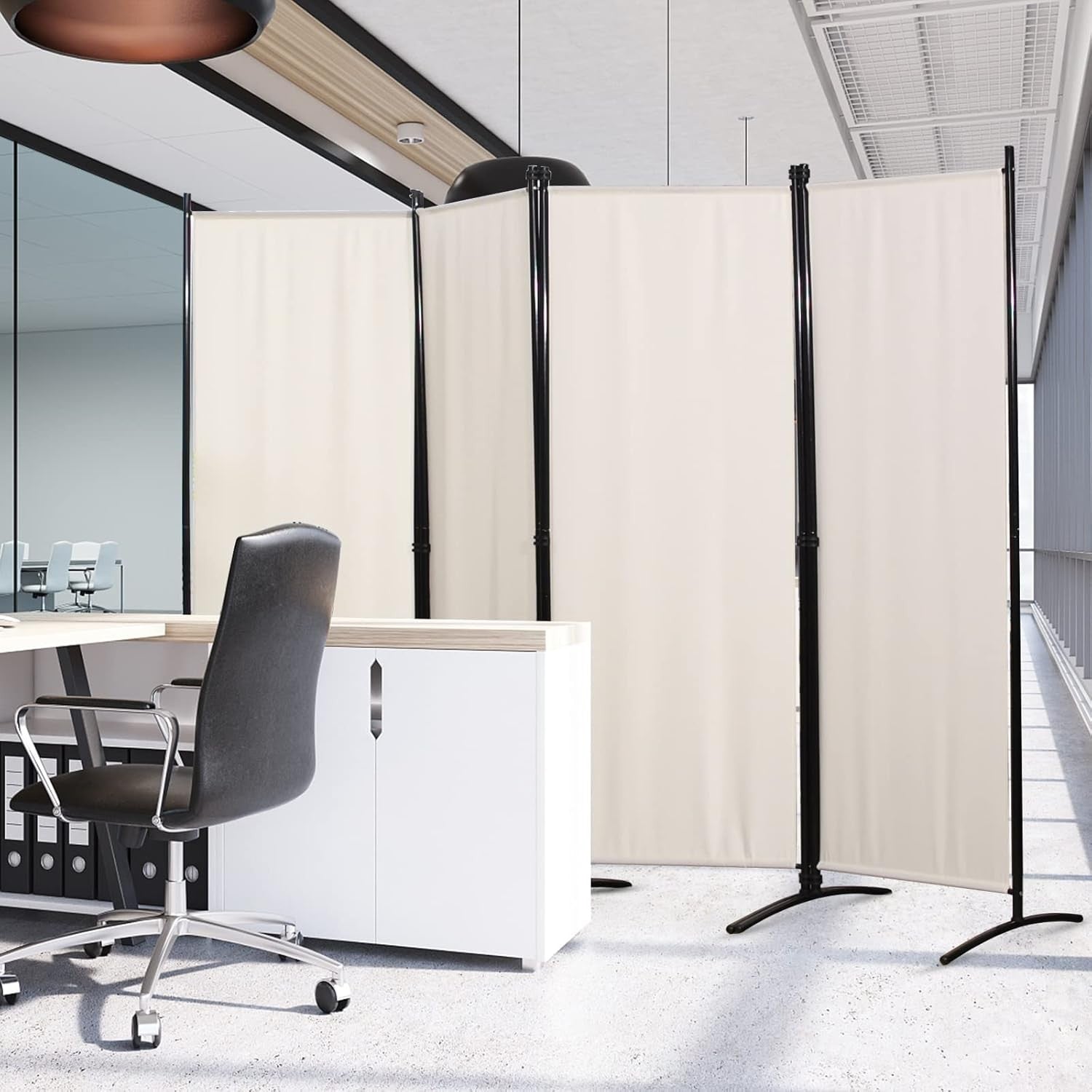 4 Panel Folding Room Divider Privacy Screen Freestanding Partition Wall Cream