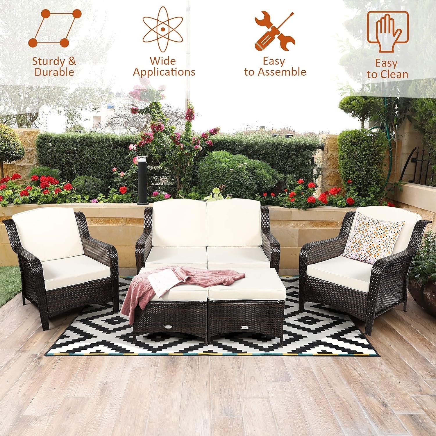 5pc Rattan Garden Sofa Set Off-White | Outdoor Patio Furniture & Seats