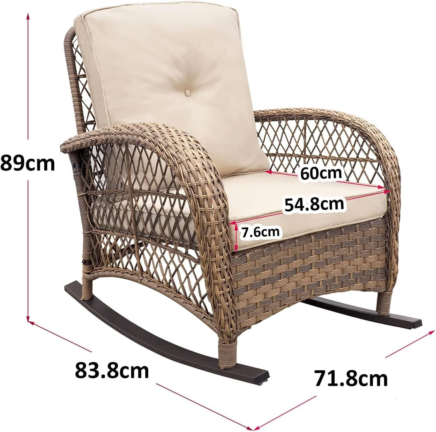 Outdoor Rattan Rocking Chair Beige Resin Wicker Patio Lounge Porch SeatOutdoor R