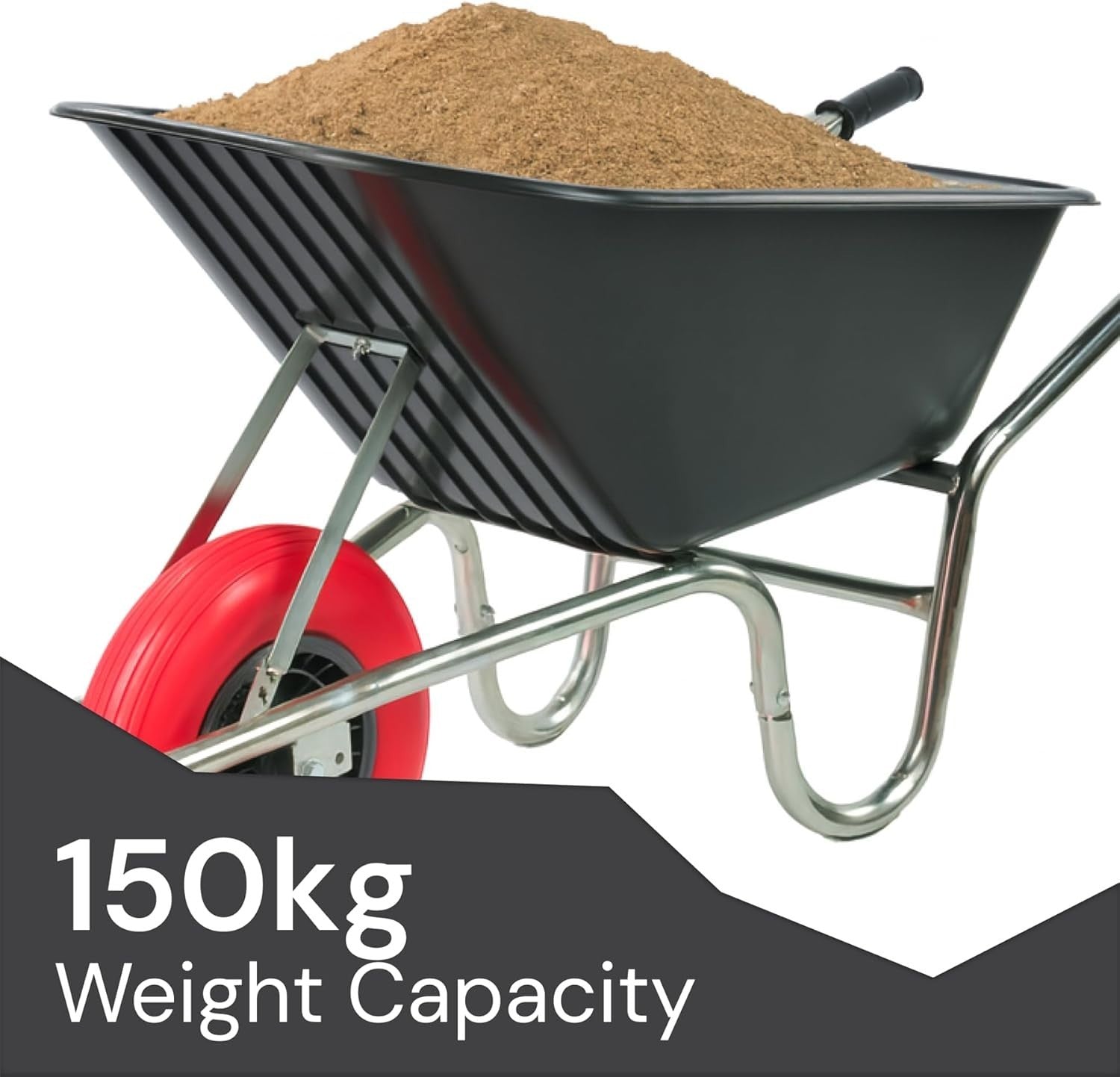 110L Garden Wheelbarrow – Black Plastic Tub w/ Steel Frame Reinforced Tyre 150kg