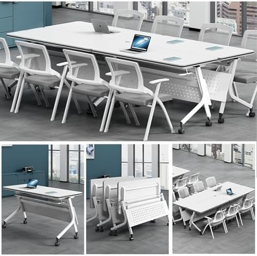 Mobile Folding Conference Table – 47" Flip-Top Desk w/ Wheels & Privacy Panel
