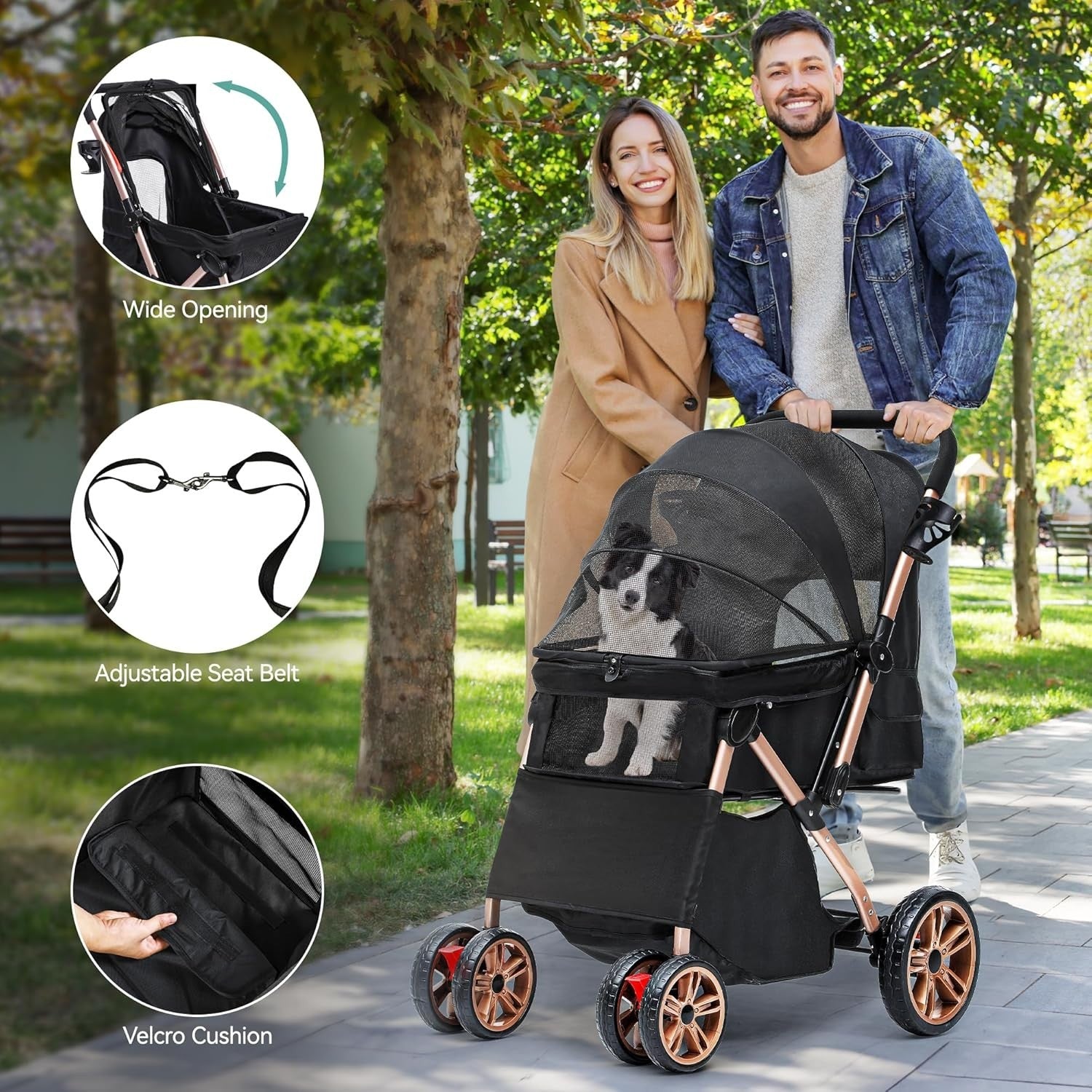 Dog Stroller Pet Buggy Foldable Reversible Handle 360° Wheels 22kg