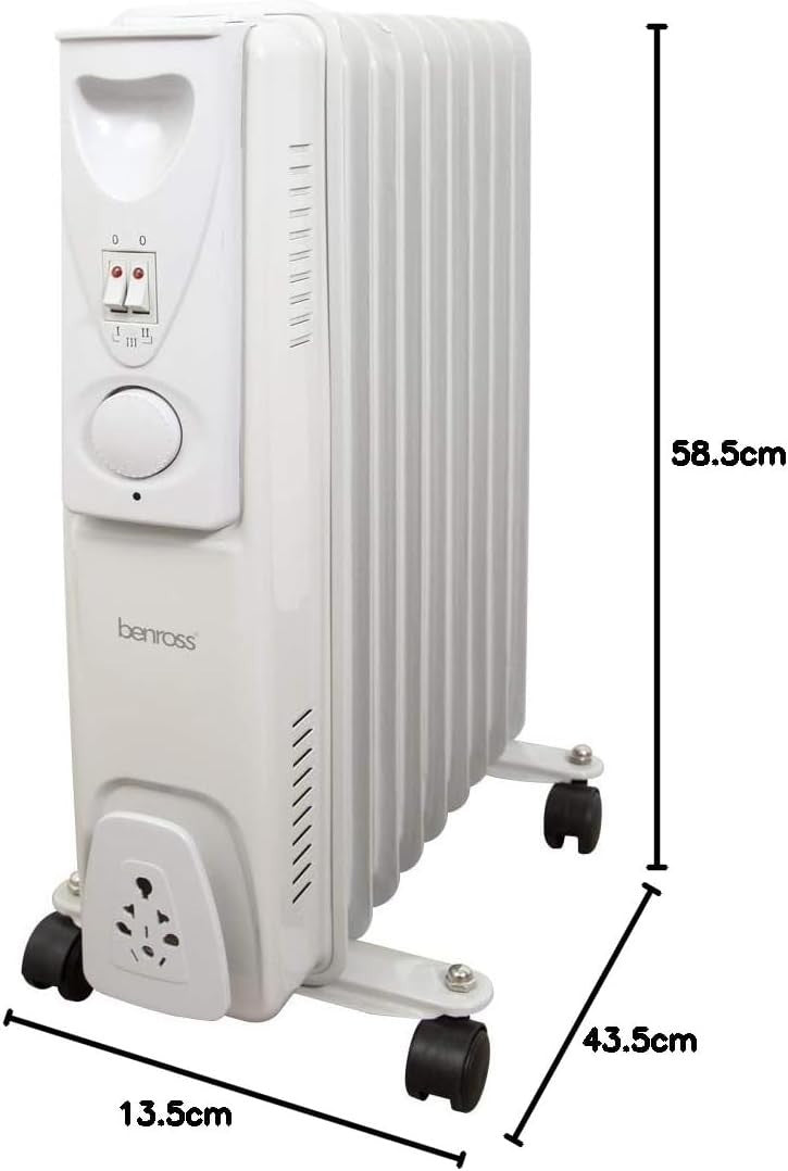 Portable 9-Fin Oil Filled Radiator 2000W Adjustable Thermostat White