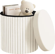 Cream Velvet Round Storage Stool Foldable Ottoman Seat Box with Lid 38cm
