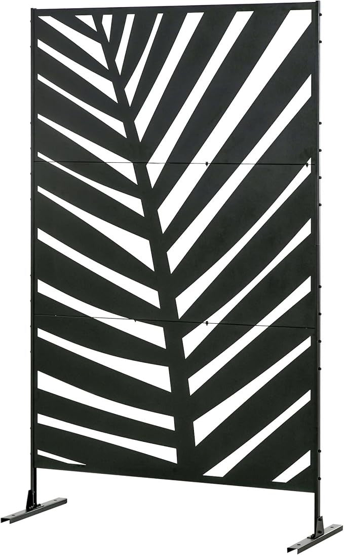 6.5FT Black Metal Garden Privacy Screen Banana Leaf Outdoor Divider Fence