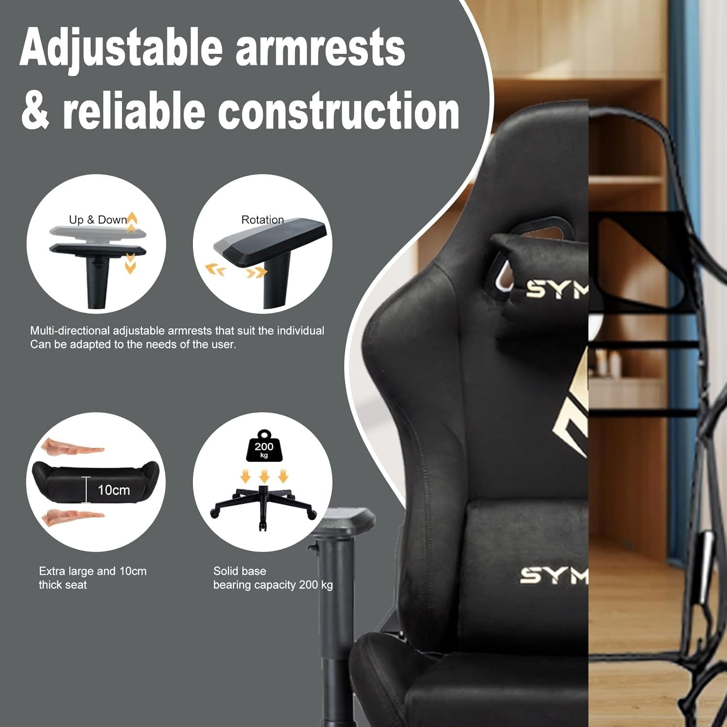 Ergonomic Gaming Chair Swivel Faux Suede Recliner Desk Office W/ Foot Rest