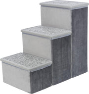 TRIXIE 3-Step Foldable Pet Stairs with Storage Compartments Gray