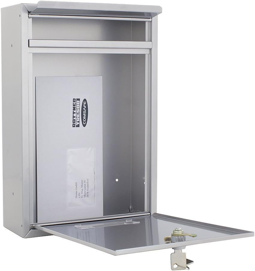 Wall Mount Steel Mailbox Silver Zinc-Plated Lockable Post Box 215x90x320mm