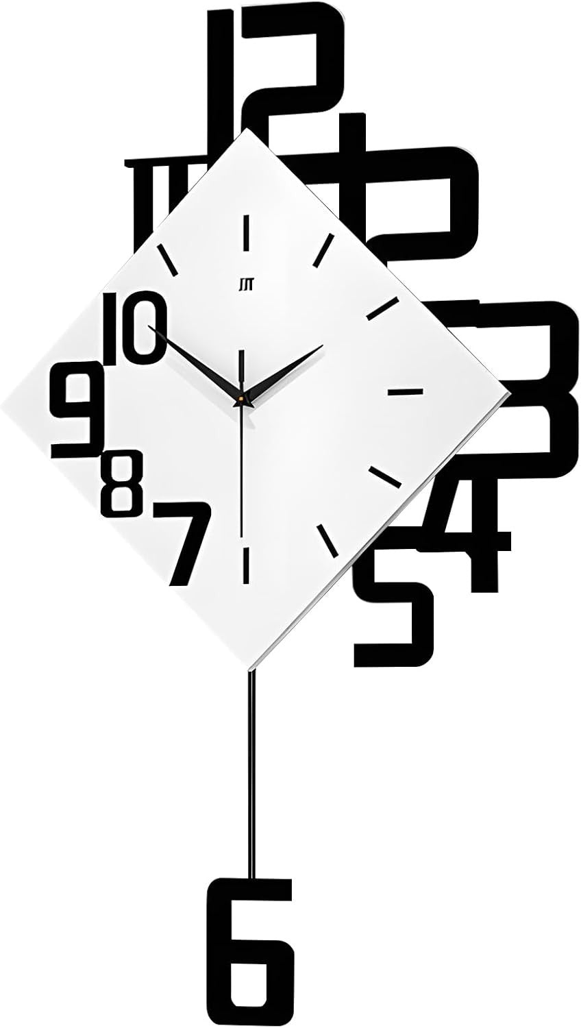 Modern Black & White Silent Pendulum Wall Clock – Minimalist Large Art Decor