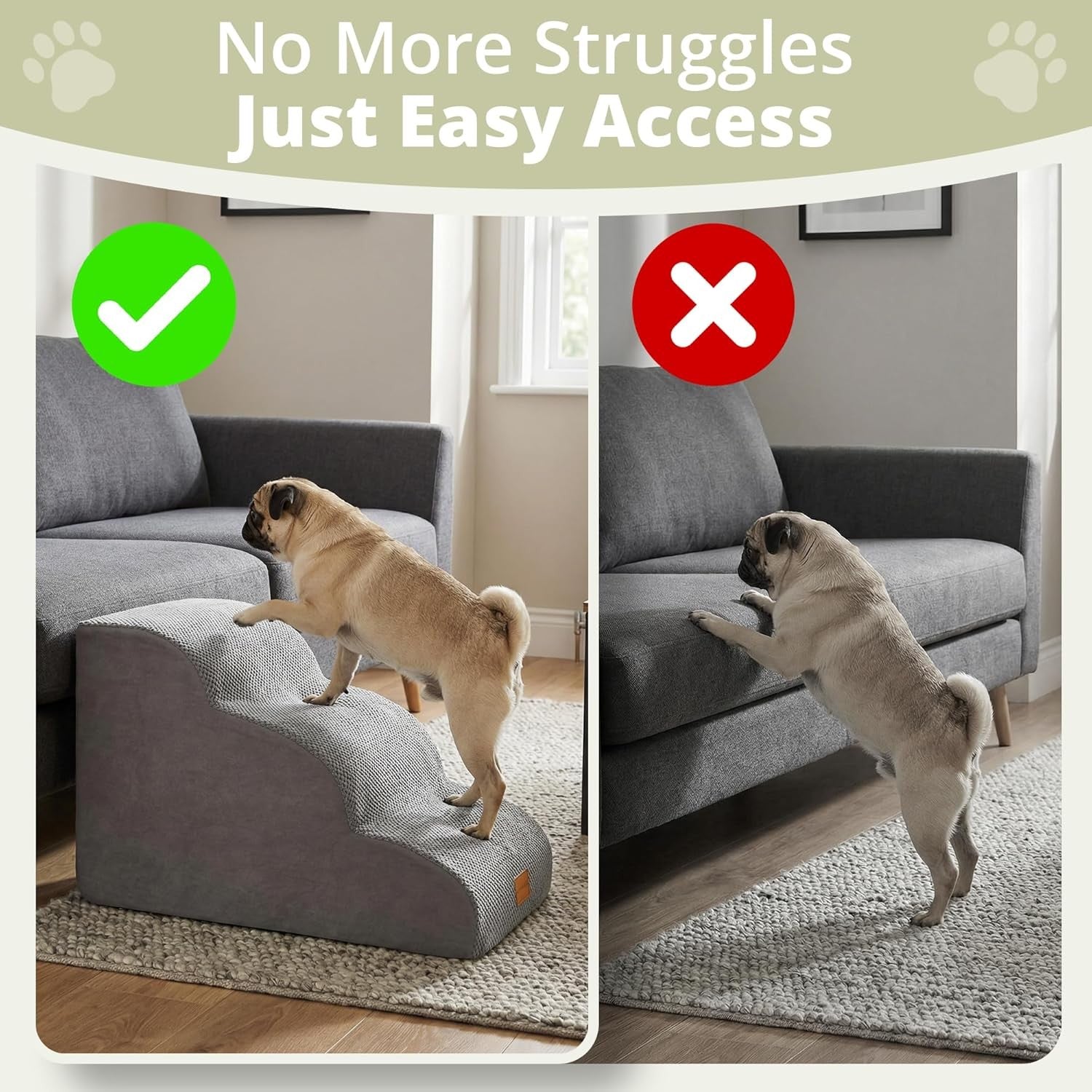 3‑Step Foam Dog Stairs for Bed Sofa – Non‑Slip Washable Waterproof Pet Steps