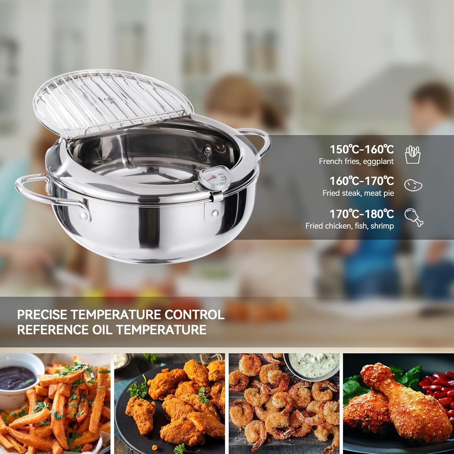24cm Stainless Steel Deep Fryer Pot w Thermometer Oil Drain Tempura Pan