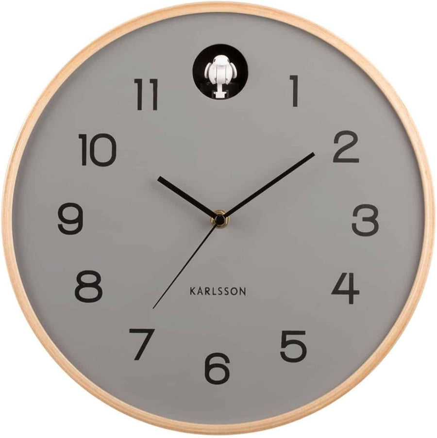 Modern Cuckoo Wall Clock Silent Wood Grey Minimalist Home Office Decor